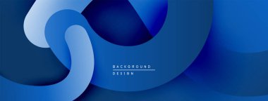 Soyut mavi katmanlar akışkan şekiller yaratır. Modern tasarım, pürüzsüz eğimler, minimalist estetik. Arkaplanda metin ögeleri.
