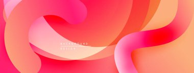 Soyut sıvı şekiller, canlı pembeler, portakallar modern arka plan oluşturur. Pürüzsüz gradyanlar, üst üste binen formlar hareket ve enerji önerir.