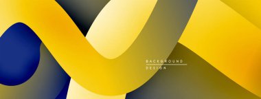 Soyut sarı tasarım, üst üste binen kurdeleler, gradyanlar. Koyu mavi aksan kontrastı ekler, modern estetiği.