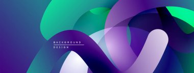 Soyut sıvı şekilleri örtüşür, canlı gradyanlar yaratır. Mor, deniz mavisi, mavi renkler dizaynda baskın. Modern estetik.