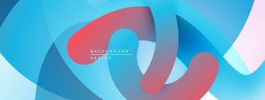 Soyut sıvı şekilleri örtüşür, parlak mavi, kırmızı ve pembe renkler yaratır. Arkaplan ve sunumlar için modern tasarım ögesi.