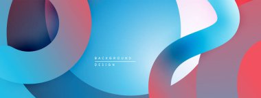 Soyut sıvı şekilleri kesişir. Mavi, kırmızı, pembe renkler modern tasarım yaratır. Yumuşak eğimler hareketi, derinliği gösterir. Minimalist estetik.