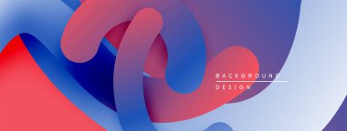 Soyut sıvı şekilleri örtüşür, canlı kırmızı ve mavi renkler yaratır. Modern tasarım hareket, derinlik ve görsel ilgi öneriyor.