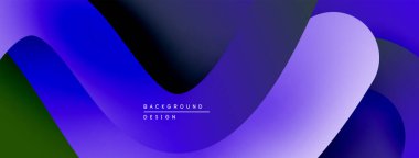 Soyut sıvı şekiller, canlı mor renkler koyu yeşile karışıyor. Modern tasarım, pürüzsüz gradyanlar dinamik bileşim oluşturur.