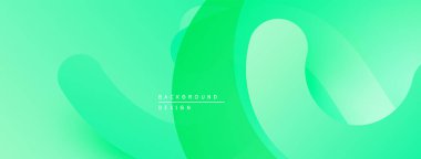 Soyut yeşil eğimler akışkan şekiller yaratır. Metin elementli minimalist tasarım, modern estetik. Yumuşak geçişler, canlı renkler.