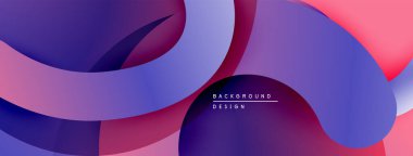 Soyut sıvı şekilleri örtüşür, canlı gradyanlar yaratır. Pembe, mor, mavi renkler dizaynda baskın. Modern estetik.