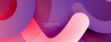 Soyut şekiller örtüşüyor, canlı gradyanlar yaratıyor. Pembe, mor renkler kompozisyona hakim. Modern tasarım ögesi.