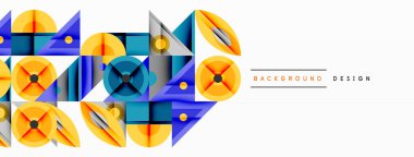 Soyut geometrik desen. Mavi, sarı şekiller modern tasarım yaratıyor. Minimalist tarz, temiz çizgiler, canlı renkler.