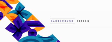 Soyut geometrik şekiller, canlı renkler, modern tasarım. Beyaz alan kompozisyona hakim, temiz estetik yaratıyor..