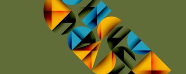 Soyut geometrik şekiller metni oluşturur. Sıcak, serin renkler karışımı. Tasarım modern sanatı, dijital yaratımı çağrıştırıyor.