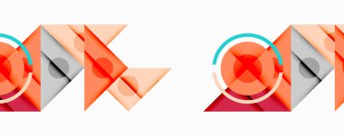 Soyut geometrik şekiller, turuncu, gri, kırmızı. Çemberler, modern tasarım elementleri oluşturan üçgenlerle örtüşüyor. Minimalist kompozisyon.