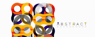 Modern soyut tasarım. Üst üste binen daireler canlı geometrik desenler oluşturur. Sarı, mavi, gri tonlar kompozisyona hakim.