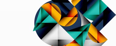 Soyut geometrik şekiller örtüşür, dinamik bileşim yaratır. Renkler arasında deniz mavisi, altın, donanma, beyaz. Modern tasarım hareketi çağrıştırıyor, derinliği.