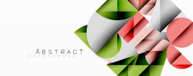 Modern geometrik tasarım. Üst üste binen şekiller canlı bir görsel etki yaratır. Beyaz arkaplan rengarenk elementleri geliştirir.