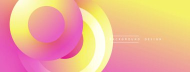 Soyut renkli tasarım, üst üste binen daireler. Gradyan karışımı pembe, sarı, turuncu renkler. Modern estetik, basit arkaplan.