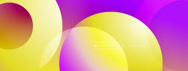 Soyut canlı şekiller üst üste biniyor, dinamik sarı, mor renkler yaratıyor. Arkaplan ve sunumlar için modern tasarım ögesi.
