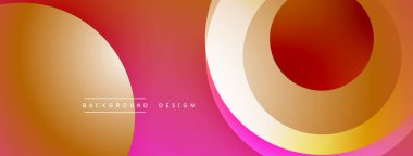 Soyut tasarım canlı turuncu, sarı, pembe gradyanlar içerir. Üst üste binen daireler dinamik görsel efekt yaratır. Modern arkaplan ögesi.