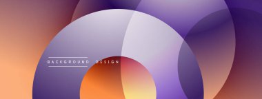 Soyut gradyanlar çakışıyor, yumuşak renk geçişleri yaratıyor. Modern tasarım dairesel şekiller, sıcak renkler, mor renkler içerir. Minimalist estetik.