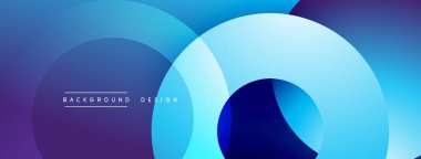 Soyut tasarım, üst üste binen daireler, gradyan maviler, morlar. Modern estetik, pürüzsüz geçişler dinamik görsel efekt yaratır.