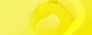 Parlak sarı soyut arka plan. Üst üste binen yuvarlak şekiller dinamik görsel akış yaratır. Modern tasarım, basit eğimler, temiz estetik..