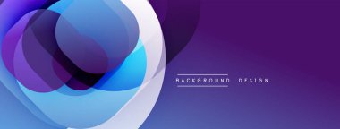 Soyut daireler örtüşüyor, parlak mavi ve mor renkler yaratıyor. Işıktan koyu tonlara geçiş aşamaları. Modern tasarım ögesi.