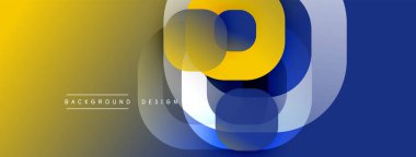 Soyut tasarım harfleri, katmanlı şekilleri, gradyan renkleri içerir. Maviye sarı geçişler, modern görsel efekt yaratıyor.