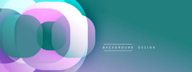 Soyut tasarım özellikleri üst üste binen daireler, gradyanlar. Teal arkaplanı kontrastı sağlar, modern estetik. Mevcut en küçük metin.