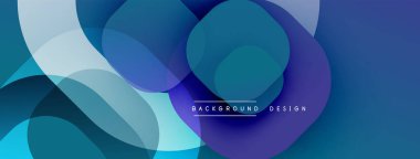 Soyut mavi arkaplan. Üst üste binen daireler dinamik görsel efekt yaratır. Modern tasarım elementleri yenilik ve teknoloji öneriyor.