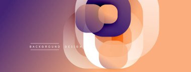 Soyut tasarım özellikleri üst üste binen daireler, farklı renkler. Mor, turuncu renkler modern görsel efektler yaratır. Minimalist stil.