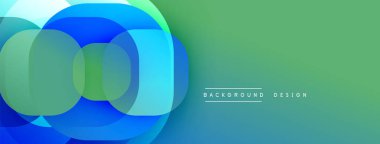 Soyut tasarım özellikleri katmanlı mavi daireler, gradyan yeşil arkaplan. Sancaklar ve sunumlar için modern, temiz estetik.