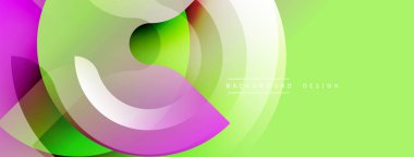 Soyut enerjik tasarım. Pürüzsüz şekiller örtüşür, dinamik bileşim yaratır. Yeşil, mor renkler arka planda baskın. Modern estetik.