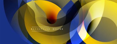 Soyut tasarım canlı örtüşen şekiller içerir. Sarılar, maviler dinamik görsel akış yaratır. Modern estetik, uygun arkaplan ögesi.