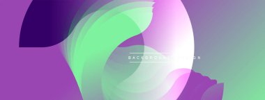 Soyut sıvı şekilleri örtüşür, canlı mor, yeşil renkler yaratır. Arkaplan ve sunumlar için modern tasarım ögesi.