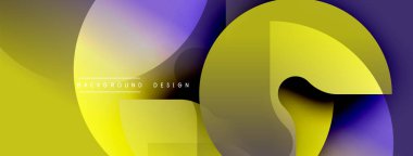 Soyut sarı mor tasarım. Üst üste binen şekiller dinamik görsel efekt yaratır. Çeşitli projeler için modern arkaplan.