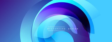 Soyut mavi tasarım katmanlı şeffaf daireler içerir. Gradyan gölgeler derinlik yaratır, modern estetik. Metin arkaplan tasarımı okur.