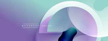 Soyut gradyanlar harmanlanarak katmanlanmış şekiller oluşturur. Yumuşak mor, turkuaz renkler tasarımda baskın. Minimum metin arkaplan tasarımı okur.