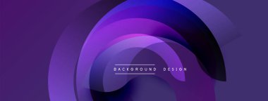 Soyut mor katmanlar dinamik arkaplan yaratır. Üst üste binen daireler derinlik ve modern estetik olduğunu gösteriyor. Metin arkaplan tasarımı okur.