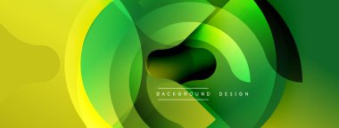 Soyut gradyan şekiller çakışıyor, dinamik görsel etki yaratıyor. Sarı, yeşil renkler kompozisyona hakim. Modern tasarım ögesi.