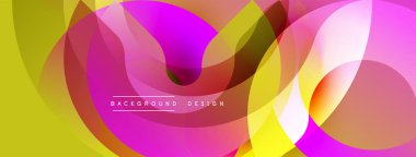Soyut renkli şekiller çakışıyor. Sarı, pembe, turuncu renkler dinamik görsel efekt yaratır. Arka planlar için modern tasarım ögesi.