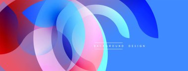 Soyut renkli çakışan daireler dinamik arkaplan oluşturur. Mavi, pembe, kırmızı renkler kusursuz bir şekilde harmanlanmış, modern tasarım elementi..