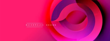 Canlı pembe arka plan, katmanlı dairesel şekiller. Gradyan renkler modern soyut tasarım yaratır. Minimalist estetik, dinamik kompozisyon.