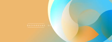 Soyut tasarım özellikleri üst üste biniyor. Sıcak turuncu karışımlar ve serin mavi renkler. Minimalist estetik, modern his. Gradyan arkaplan derinlik yaratır.