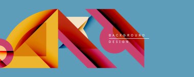 Soyut geometrik bileşim. Üst üste binen şekiller dinamik görsel efekt yaratır. Sıcak renkler serin mavi arkaplanı karşılar. Arka planlar için modern tasarım ögesi.