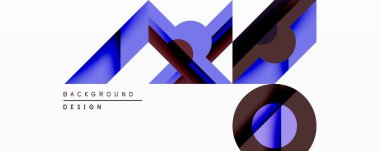 Soyut geometrik şekiller örtüşür, dinamik bileşim yaratır. Mavi, kahverengi renkler dizaynın hakimi. Minimalist stil modern estetik, temiz bir sunum öneriyor.
