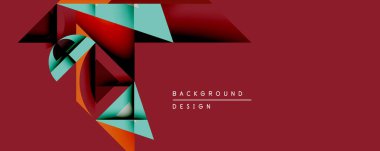 Soyut geometrik şekiller örtüşür, dinamik bileşim yaratır. Kırmızı, deniz mavisi ve turuncu aksanla arka planda baskın. Modern tasarım enerjiyi, hareketi, görsel ilgiyi çağrıştırıyor.