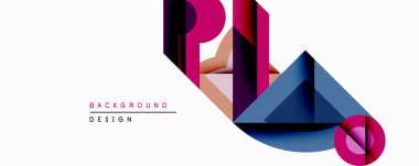 Soyut geometrik bileşim. Üst üste binen şekiller dinamik görsel efekt yaratır. Pembe, mor, mavi renkler dizaynda baskın. Modern tarz, temiz çizgiler, minimalist estetik..