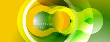 Soyut sarı, yeşil tasarım. Üst üste binen daireler modern, akışkan bileşim oluşturur. Parlak eğimler, pürüzsüz geçişler görünür.
