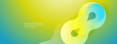 Soyut gradyan tasarım akış şekilleri. Sarı, yeşil, mavi renkler pürüzsüz bir geçiş yaratır. Minimalist estetik, modern görünüş.