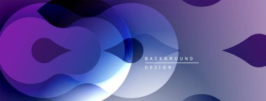 Soyut şekiller örtüşür, değişim etkisi yaratır. Mor, mavi renkler kompozisyona hakim. Arka planlar için modern tasarım ögesi.