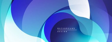 Soyut mavi arkaplan. Üst üste binen şekiller dinamik, akıcı tasarım yaratır. Modern estetik, dijital projeler için uygun.
